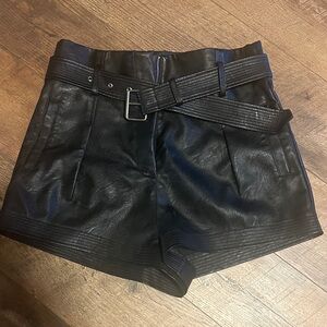 Topshop Black High Waist Leather Shorts